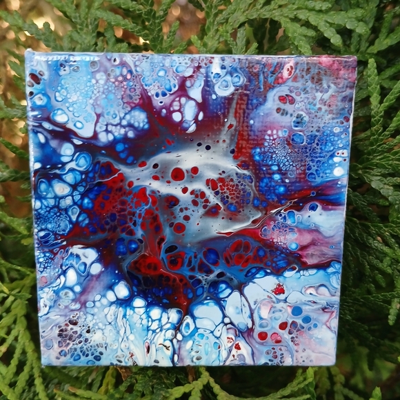 "Orb Eruption" Acrylic Pour Painted Magnetic Stretched Canvas - Picture 1 of 6
